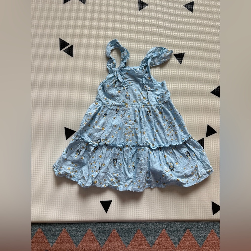 Bluey|Baby girl,toddler Blue Floral tiered Ruffled sleeveless cotton Dress•••4T